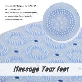 7VSTOHS Shower Mat, Round Shower Mat, PVC Bathroom Mat, Non-Slip Shower Tray Mat with Suction Cups, Shower Mats for Bathroom, Machine Washable, 55 x 55 cm