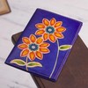 NOVICA Artisan Handmade Leather Passport Wallet Blue Cover with Painted