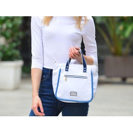 Earth Squared Voyage Ladies Crossbody Tote Bag, White, 28 x 24 x 14 cm, Adjustable Strap (Blue)