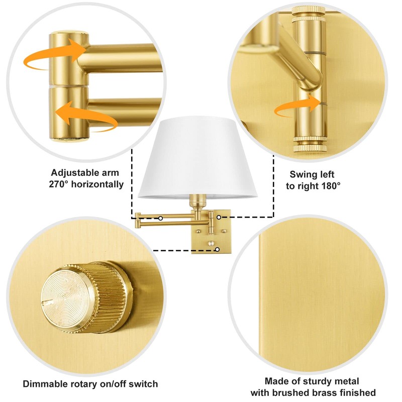 TRLIFE Dimmable Wall Sconce Plug in, Brushed Brass Wall Sconces