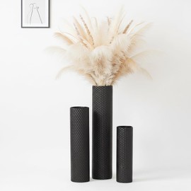 Tall Metal Floor Vase Set of 3-15.7/20.8/21.7in Tall Decorative Black Vases with Honeycomb Texture, Modern Black Decor Flower Holders for Living Room Dining Bedroom Corner Indoor Office Home Decor