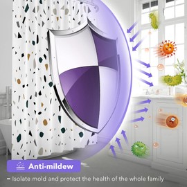 AceList Shower Curtain 180x180 cm, Anti-Mould Shower Curtain/Bath Curtain, Waterproof, Washable, Weighted Hem with 12 Shower Curtain Rings