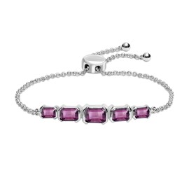 LeCalla 925 Sterling Silver Amethyst Bolo Bracelet for Women Teens 10 Inches Birthstone Gemstone Sliding Bolo Bracelets