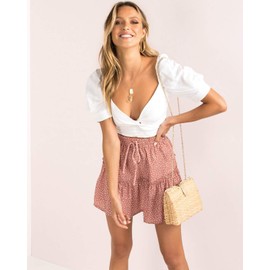 Alelly Women's Summer Cute High Waist Ruffle Skirt Floral Print Swing Beach Mini Skirt