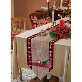 Z&L Home Cotton Linen Christmas Table Runner Burlap Dresser Scarves,Retro Red Truck and XMAS Tree Table Runners for Dinner Holiday