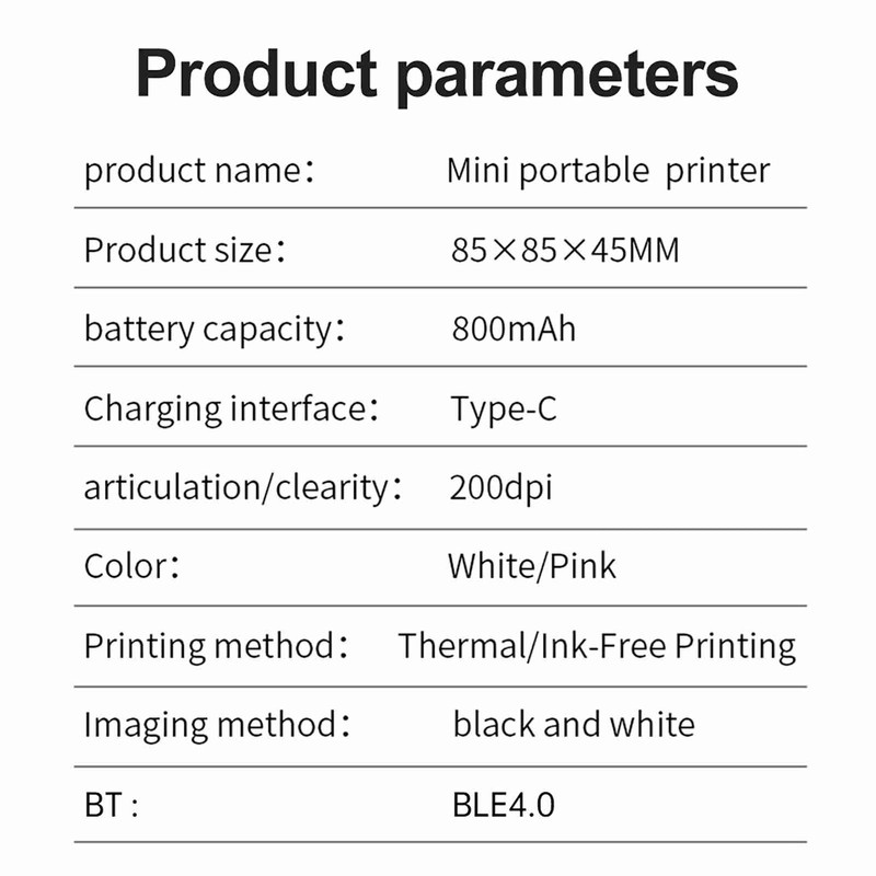 2Inches Mini Pocket Printer Portable Thermal Printer Machine Wireless BT