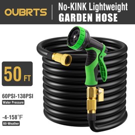 OUBRTS 50FT Garden Hose with 10 Functions Spray Nozzle, Black Lightweight Water Hose, 3/4'' Heavy Duty Brass Fittings, Rust Proof, Kink-Free Water Pipe for Yard, Car, Pets