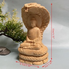 xiledu Solid Wood Amitabha Buddha Statue Zen Decor,Sakyamuni Sitting on Snake Figurines Home Office Decor,Feng Shui Decor Amitabha Buddha Sculpture Ornament