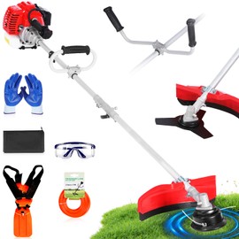 Getell 3-in-1 Gas Weed Eater & Brush Cutter, 52cc Heavy Duty String Trimmer for Overgrown Brush, Low-Vibration Weed Wacker with Detachable Shaft & Full-Crank Engine (G452)