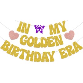 KEWUFD in My Golden Birthday Era Banner It’s My Golden Birthday Party Garland Bunting Sign for 20th 30th 40th 50th Party Decoration Supplies Gold Glitter