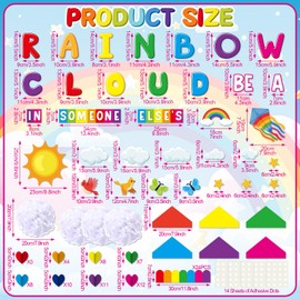 Janlaugh Rainbow Bulletin Board Decorations 3D Rainbow Theme Classroom Decor Set Cloud Plane Kite Bulletin Board Paper Cutouts Colorful Borders Motivational Quote Back to School Preschool Kindergarten