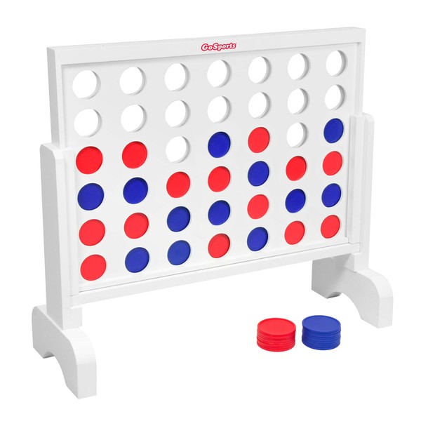 GoSports Giant Wooden 4 in a Row Game, Choose Between Classic White or Dark Stain, 2 Foot Width - Huge 4 Connect Family Fun with Coins, Case and Rules