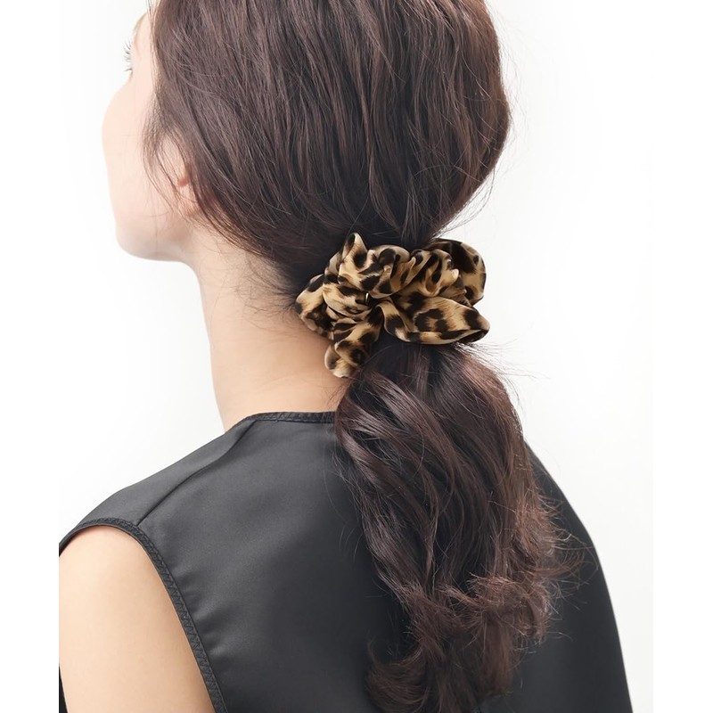Vingtaine HS-123-BR- Leopard Pattern, Scrunchie, Leopard Pattern, Easy Hair Accessory,