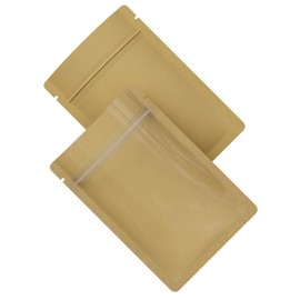 100Pcs Brown Kraft Paper Clear Window Plastic Zipper Seal Lock Heat Sealable Food Storage Packaging Bags (3.54 inch x 4.53 inch)