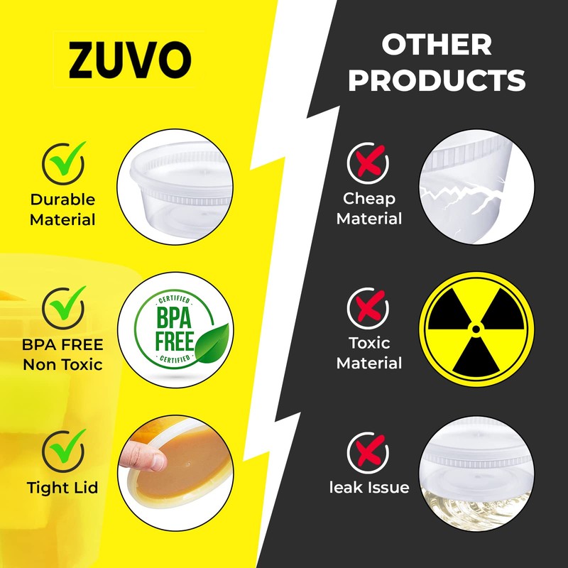 Zuvo Plastic Sauce Containers with Lids - 08 OZ (24