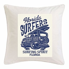 cushion cover pillowcase pillowslip 40x40cm "FLORIDA SURFER SURFING BEACH SURFBOARDS LONGBOARD SURFING WAVES BEGINNER SHOP" Microfiber in White