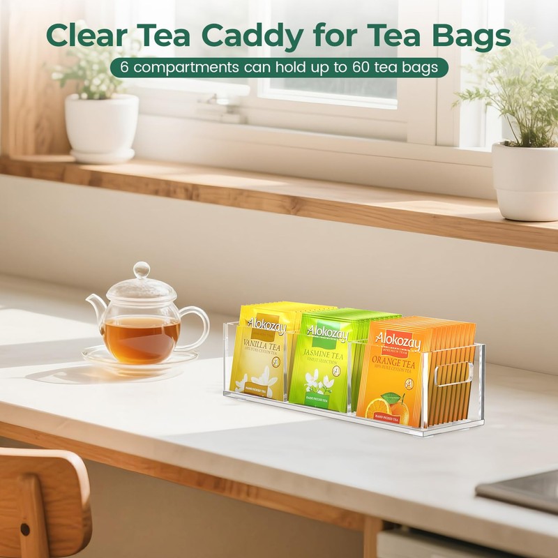 EsLuker.ly Tea Bag Holder Organizer for Counter Small Acrylic Teabag