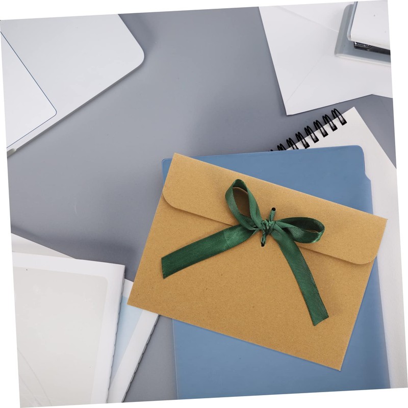 STOBOK Envelope with Ribbon 50pcs European Envelope Green Ribbon Kraft