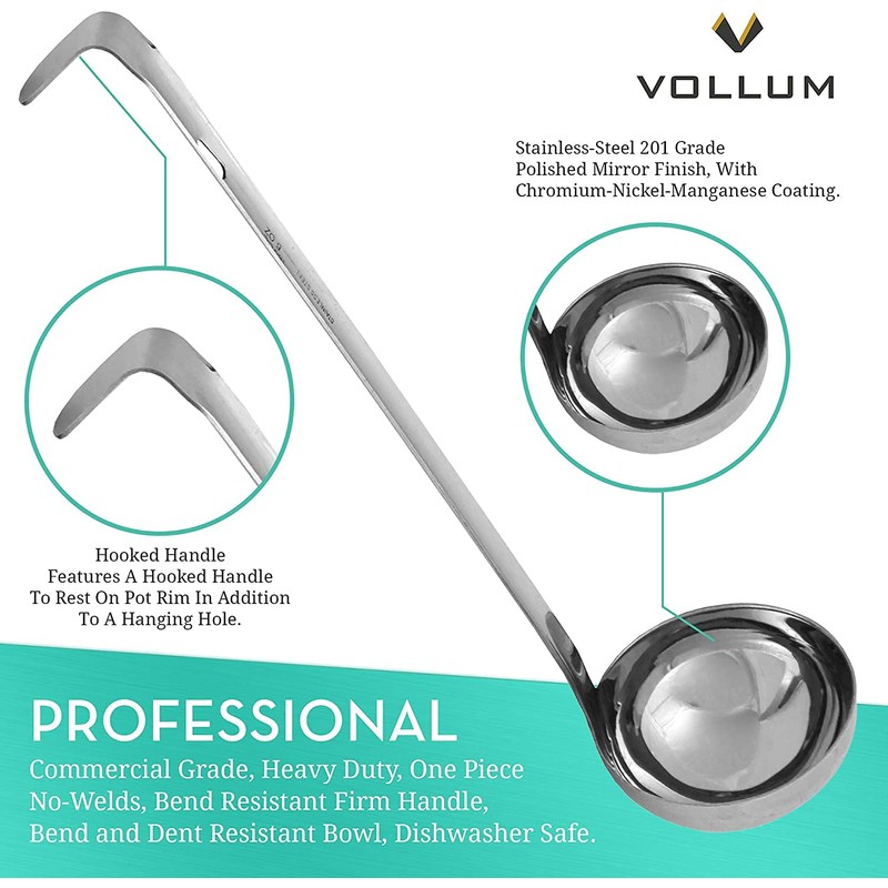 Vollum 1-Piece Ladle Heavy Duty Thick Stainless Steel - 8