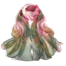 HinyBoeh Floral Scarfs for Women Lightweight Spring Summer - Chiffon Long Scarf Shawl Sunscreen Wrap Neck Headscarf