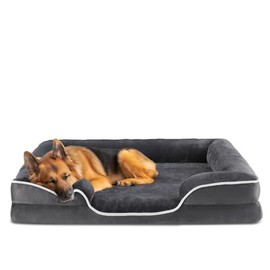 DUMOS Orthopedic Dog Bed for Large Size Dogs, Supportive Memory Foam Dog Sofa with Washable Removable Cover Non-Slip Base Waterproof Pet Couch Bed, Grey, 35" L x 25" W x 6.5" Th