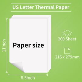 COLORWING Thermal Printer Paper 8.5 x 11 US Letter Size Paper, Compatible with M08F, M832 and Other Letter Portable Printer, Multipurpose Office White Paper - 200 sheets