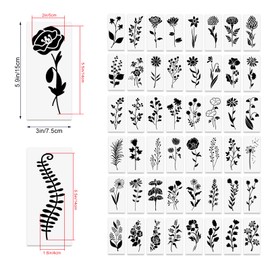 50 Pcs Wildflower Stencils, Small Flower Leaf Stencils for Painting on Wood, Daisy Rose Dandelion Tropical Leaf Botanical Stencils, Reusable Plant Stencil for DIY Fabric Paper Card Drawing - 3" x 6"