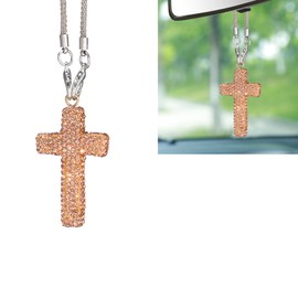 yorpyep Car Hanging Ornament, Bling Cross Shiny Personality Decorative Rearview Mirror Pendant, Rust-proof and Fade-proof Stainless Steel Multifunctional Charms for Backpacks, for Most Cars (Gold)