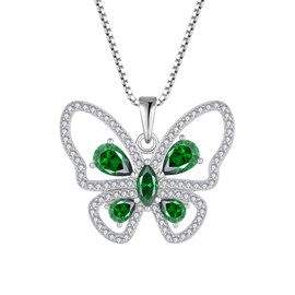 Rocayi Butterfly Pendant Necklace 925 Sterling Silver Emerald Necklace May Birthstone Jewelry Gifts for Women Wife Girlfriend Mother Daughter Her