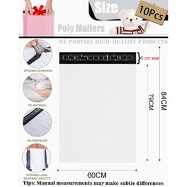 LOZTBUE 10 Stück Verzendzakken 60x80cm Versandtaschen Groß XXL,Versandbeutel Groß Plastik Wasserdicht Selbstklebend Taschen für Paketversand(Weiß)