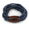 Avalaya Multistrand Denim Blue Glass Bead with Brown Wooden Bead
