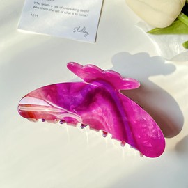 4.3" Rose Pink Mixed Large Vintage Hair Claw Clip Non-Slip Shell French Style Hair Accessories for Women Girls Thick Hair, Rose Purple