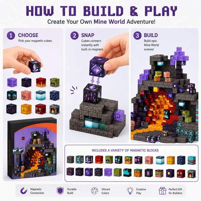 100-Piece Magnetic Building Blocks for Creative STEM Play – Cave