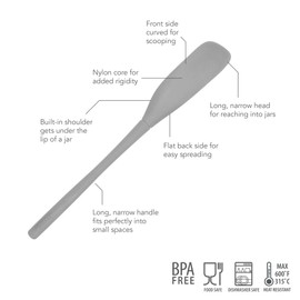 Tovolo Flex-Core All-Silicone Long-Handled Jar Scraper Spatula Angled Turner Head, Kitchen Tool With Flat Back & Curved Front for Scooping & Scraping, Oyster Gray