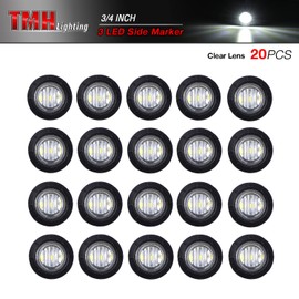 (Pack of 20) TMH 3/4 Inch Mount White LED Clearance Bullet Marker lights, Side LED marker lights for trailer Truck RV Car Bus Van