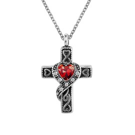 KunBead Jewelry January Birthstone Cross Urn Ashes Pendant Memorial Keepsake Crystal Necklace for Cremation Ashes into Necklace for Women Men