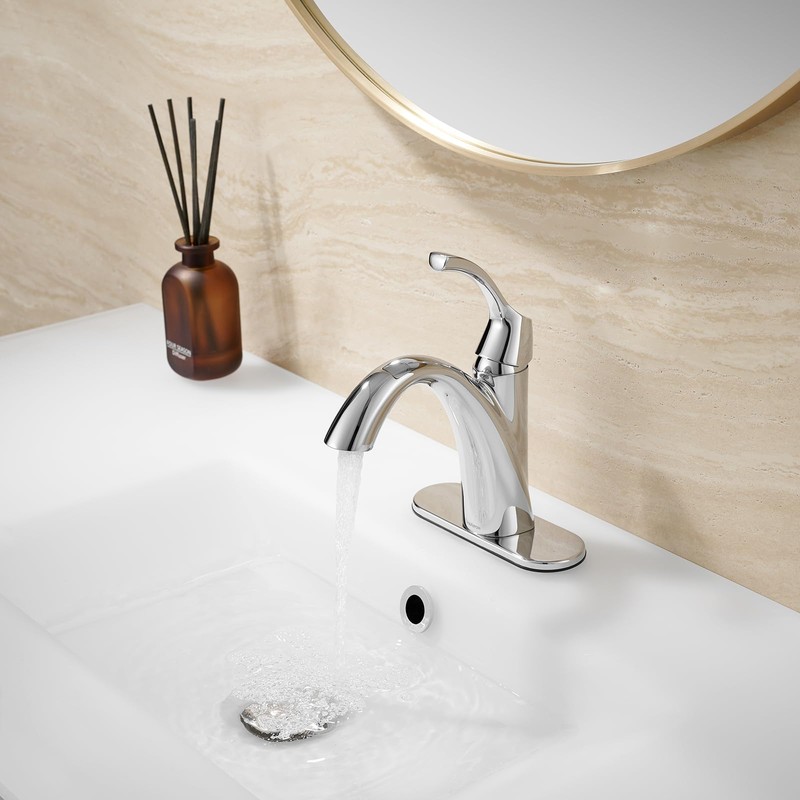 TimeArrow Chrome Bathroom Faucet, Single Handle Bathroom Sink Faucet for