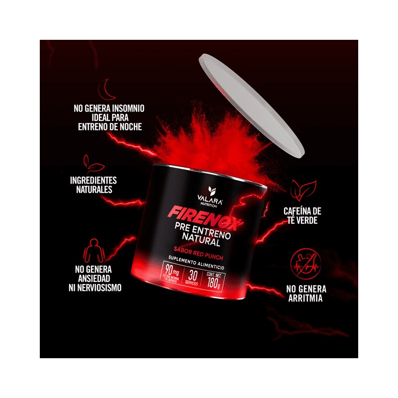 Firenox Pre Entreno Natural Ponche 180gr, Energía Sostenida, Amigable con