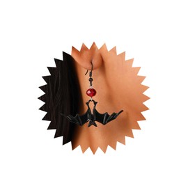 Inilbran Punk Bat Dangle Earrings Vintage Red Gem Bat Earrings Black Animal Bat Drop Earrings Gothic Bat Vampire Hook Earrings Jewelry for Women