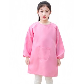 Lauthen.S Kids Art Smock, Toddler Painting Apron Long Sleeves with Pocket for Crafting Painting 2-12 Years(Pink,L)