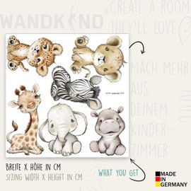 WANDKIND Animals Africa Wall Sticker Safari Children's Room V351 | Hand Drawn | Sticker Nursery | Wall Sticker Jungle with Lion Elephant Giraffe Hippo Zebra Tiger (40 x 40 cm)