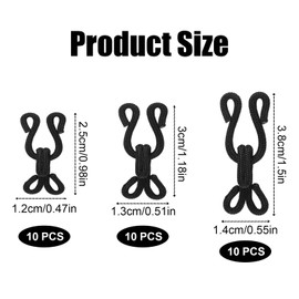 30pcs Sewing Hooks and Eyes Closure, Black Covered Sewing Hooks and Eye Closure Fasteners 3 Size Fur Clasps and Eyes for Clothing Sweater Coat Skirt Bra Jacket Pants DIY Craft