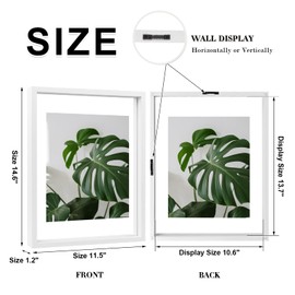 Egofine 11x14 Floating Frames Set of 2, Double Glass Picture Frame, Made of Solid Wood Display Any Size Photo up to 11x14, Wall Mount or Tabletop Standing, White