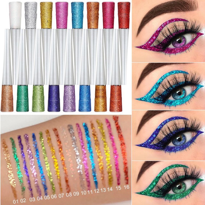 16 Colors Liquid Matte Eyeliner Set Colorful Shining Glitter Eye