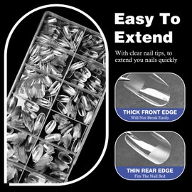 AddFavor 600pcs Short Rround Nail Tips, Full Cover Clear Soft Gel Nail Tips Round, 12 Sizes Press on False Nails Tips for Acrylic Nail Extension, Salon and Home DIY