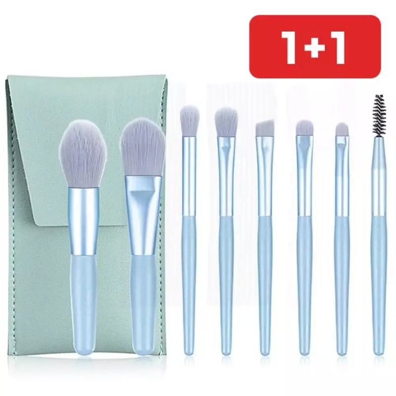 Blue 메이크업 브러쉬 세트 휴대용 여행용 파우치 화장도구 아이섀도우 1+1
