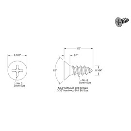 #8 x 1/2" Phillips Flat Wood Screws 18-8 Stainless Steel (100 Pcs)