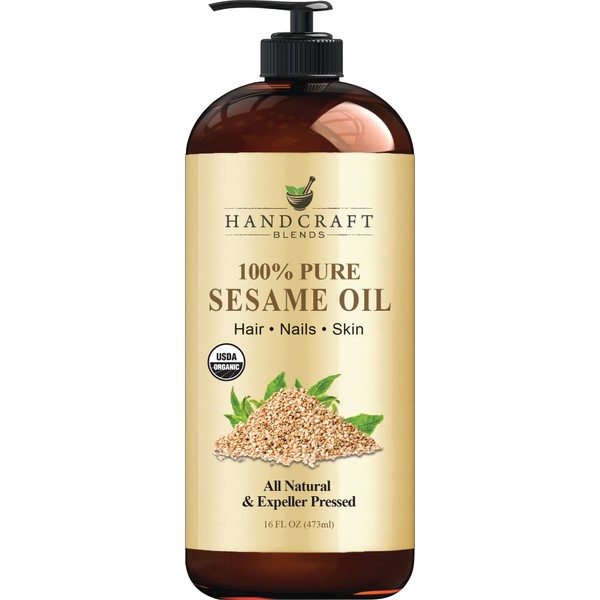Handcraft Organic Sesame Oil for Skin and Hair 16 oz – 100% Pure and Natural – Premium Therapeutic Grade Carrier Oil, Aromatherapy Oil, Massage Oil - Sesame Seed Oil for Hair and Scalp