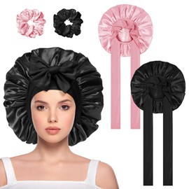 ACWOO ACWOO Satin Bonnet, 2PCS Soft Silk Bonnet Hair Wrap for Sleeping, Night Hair Sleep Cap with Elastic Band, Hair Bonnet for Bath, Hair Care Head Cover Hat for Women Girls Long, Straight and Curly Hair