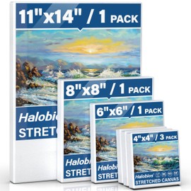 Halobios 6 Packs Stretched Canvases for Painting with 4x4 Inch, 6x6 Inch, 8x8 Inch, 11x14 Inch, Painting Canvases for Acrylics,Oils & Other Media, 5/8 Inch Profile 100% Cotton Artist Framed Canvas